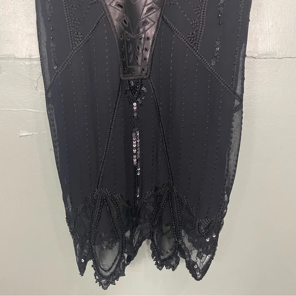 Free People Blooms At Night Mini Dress‎ Sequence Beaded Women Sz XS Black Lined